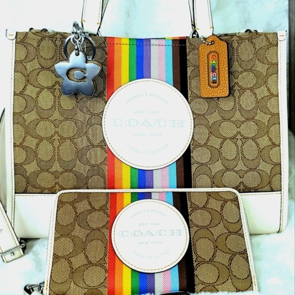 3 PCS COACH SET Handbag Purse Bag Shoulder Bag Wallet Wallet Charm NWT Matching - Picture 1 of 15